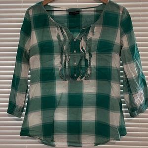 American Eagle Outfitters Green & White Gingham Blouse